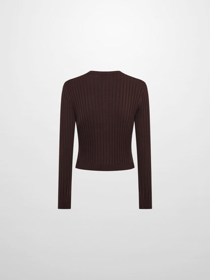 Lightweight Ribbed Cardigan 20" - Brown