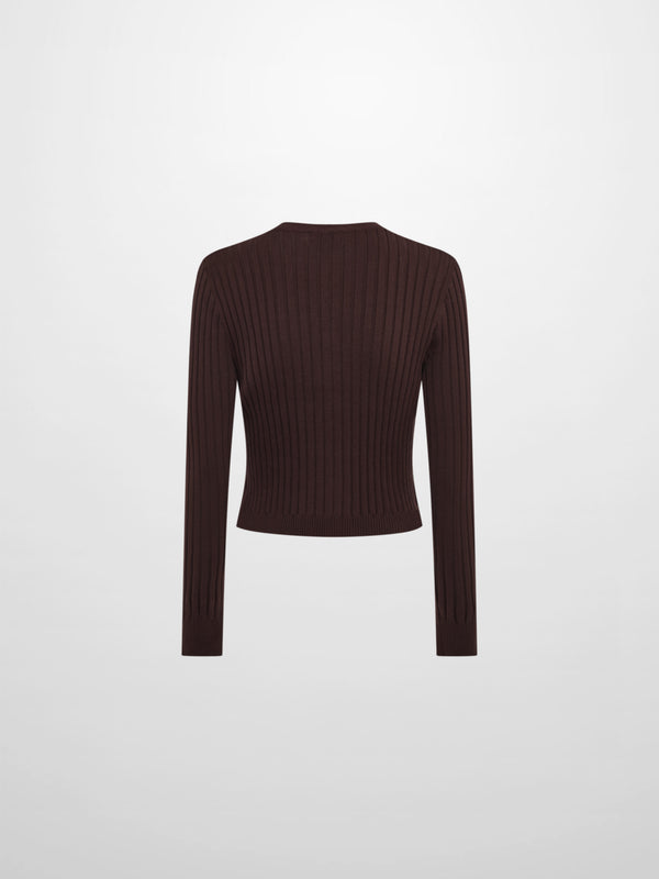 Lightweight Ribbed Cardigan 20" - Brown
