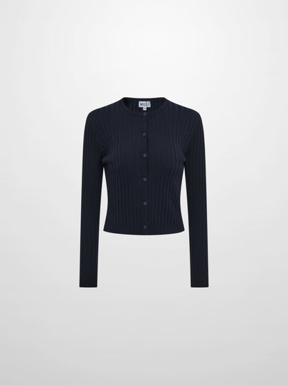 Lightweight Ribbed Cardigan 20"- Navy