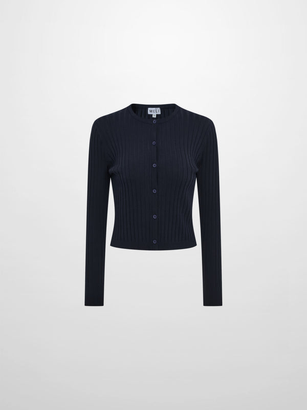 Lightweight Ribbed Cardigan 20"- Navy