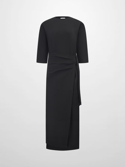 Side Tie T-Shirt Dress-Black