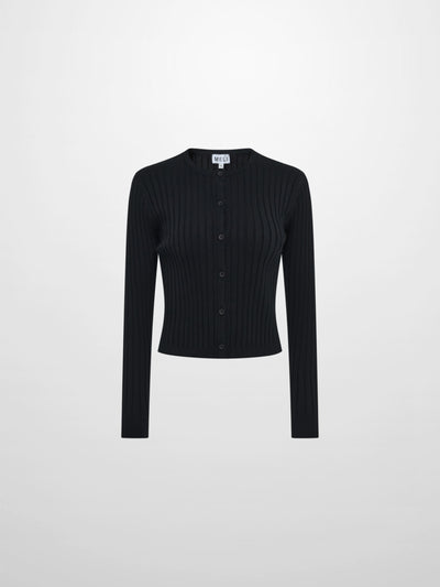 Lightweight Ribbed Cardigan 20" - Black