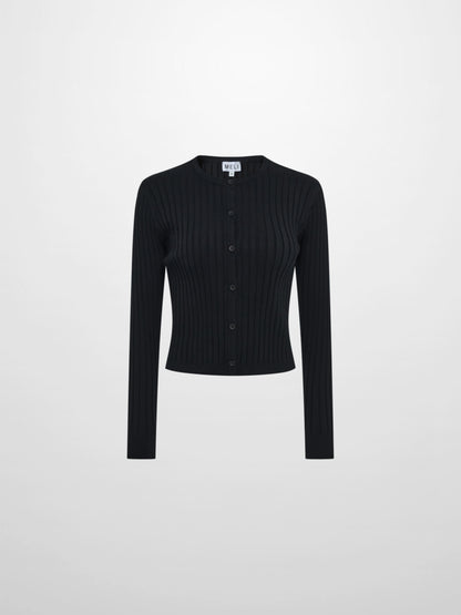 Lightweight Ribbed Cardigan 20" - Black