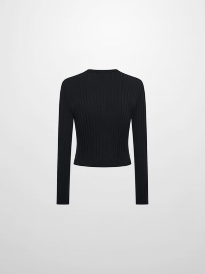 Lightweight Ribbed Cardigan 20" - Black