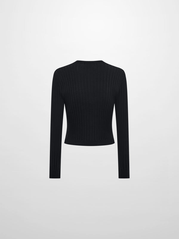 Lightweight Ribbed Cardigan 20" - Black