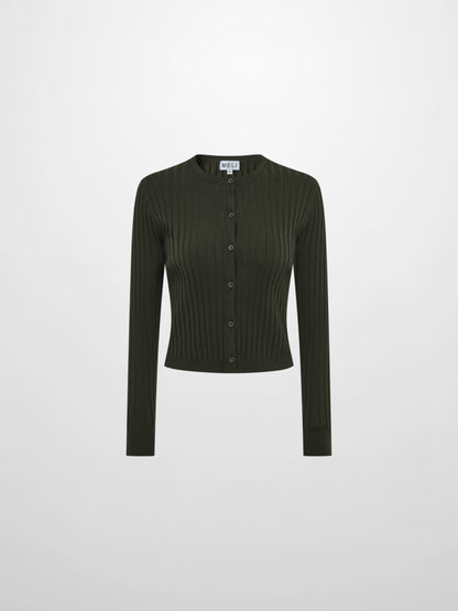 Lightweight Ribbed Cardigan 20" - Green