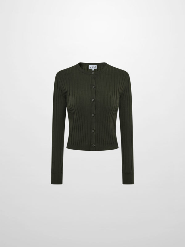 Lightweight Ribbed Cardigan 20" - Green