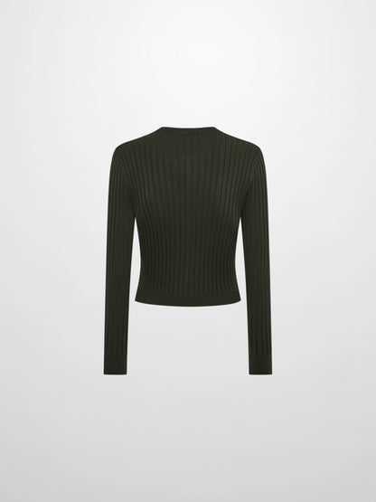 Lightweight Ribbed Cardigan 20" - Green