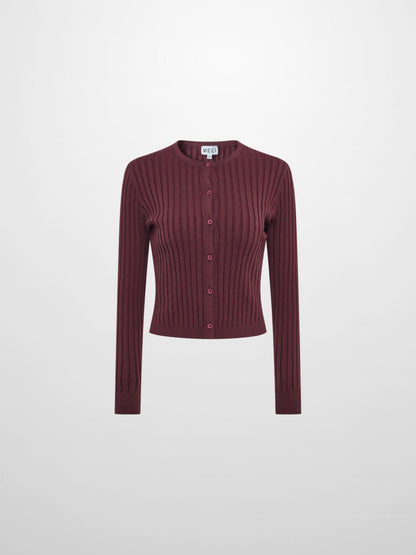 Lightweight Ribbed Cardigan 20"- Burgundy