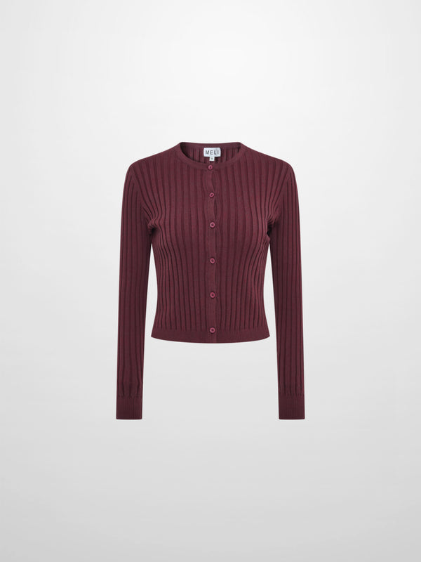 Lightweight Ribbed Cardigan 20"- Burgundy