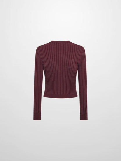 Lightweight Ribbed Cardigan 20"- Burgundy