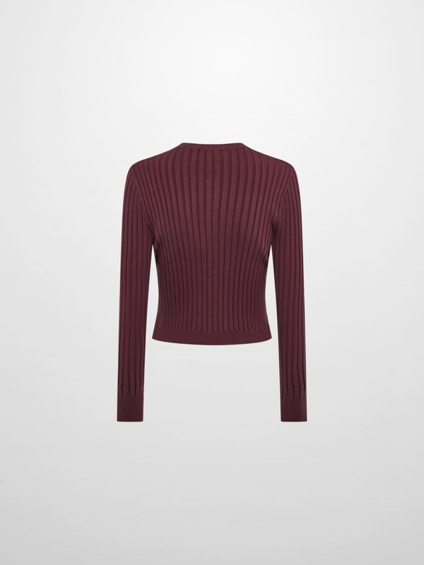 Lightweight Ribbed Cardigan 20"- Burgundy
