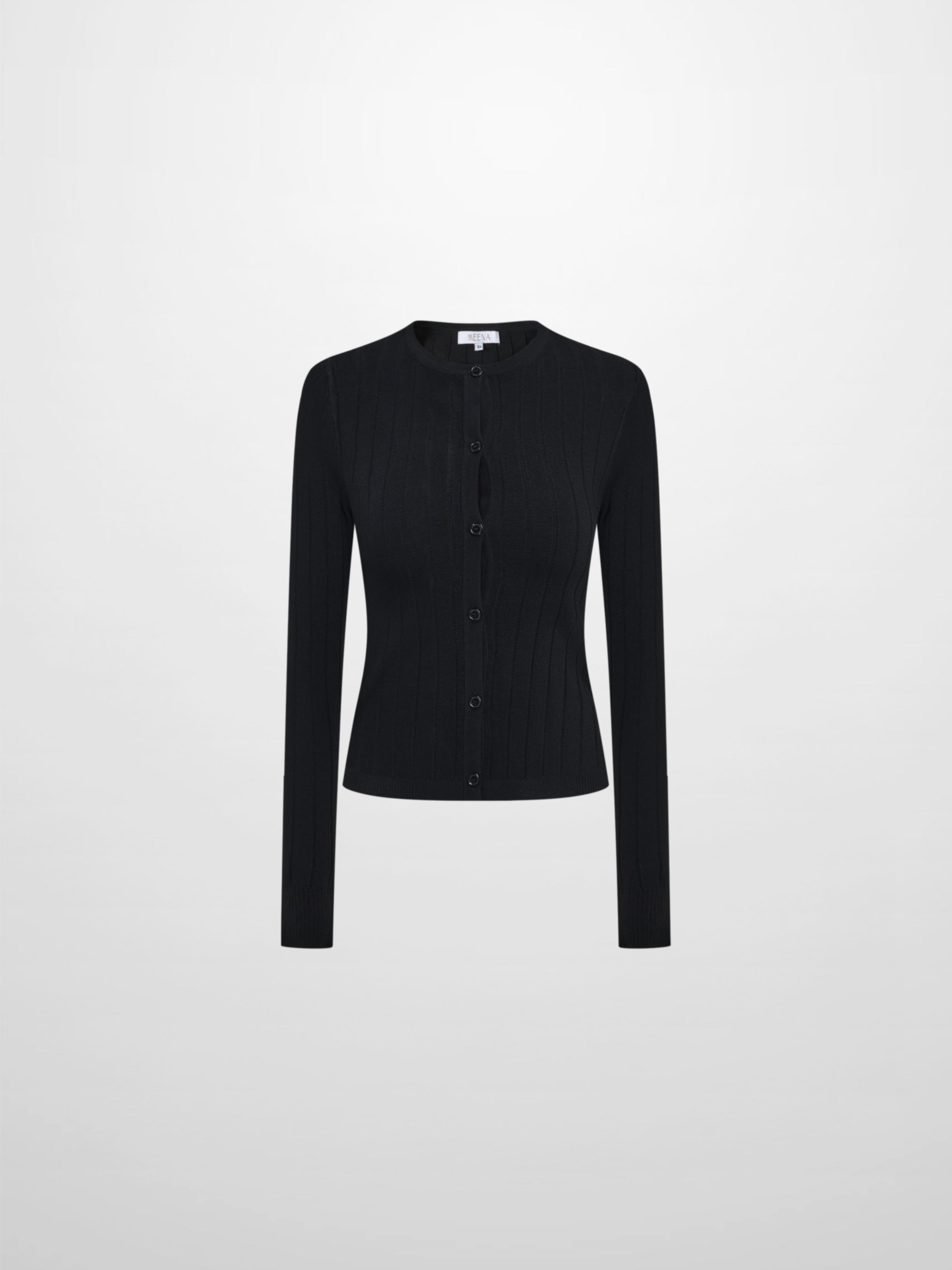 Silk Knit Ribbed Cardigan 20"- Black