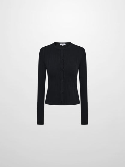 Silk Knit Ribbed Cardigan 20"- Black