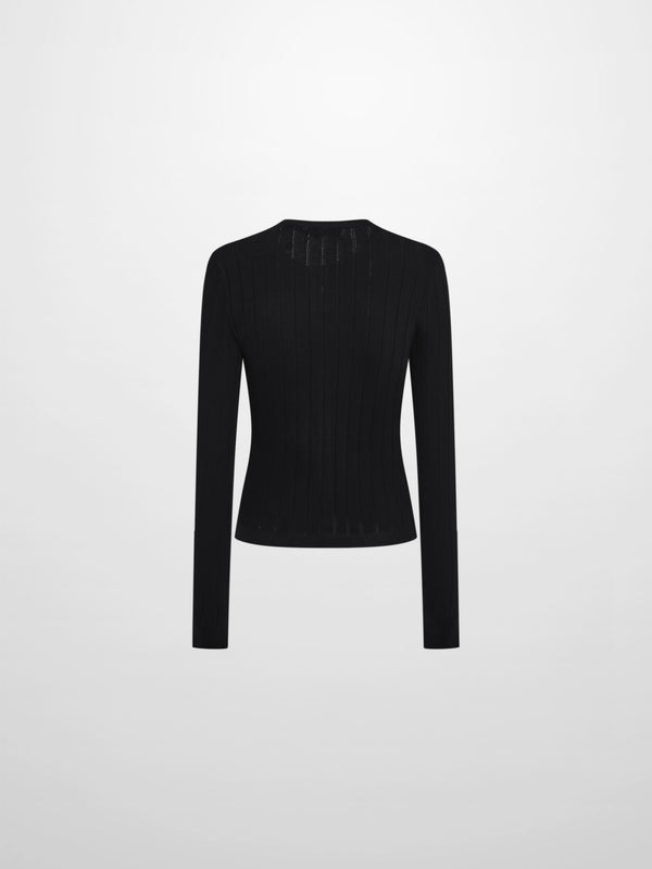Silk Knit Ribbed Cardigan 20"- Black