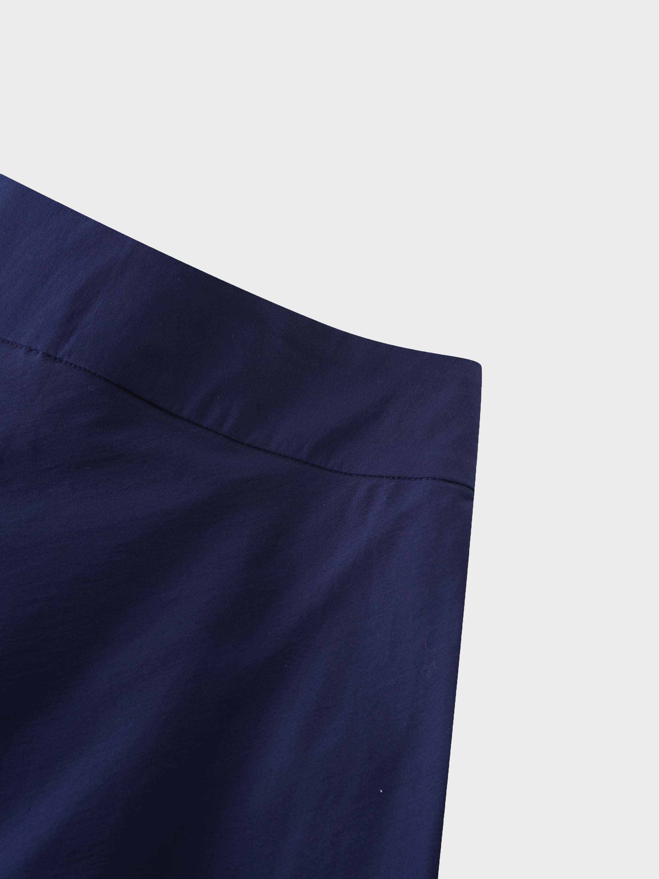 Elastic Back Maxi Cotton Blend Skirt-Navy