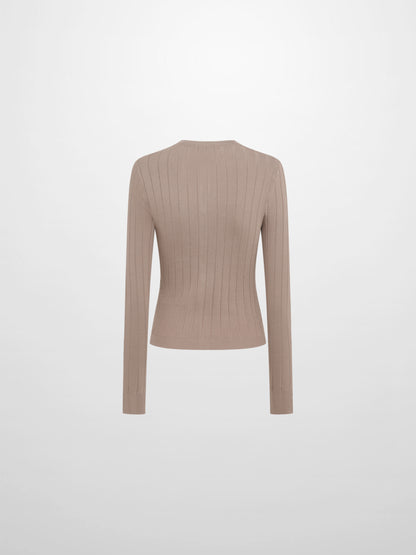 Silk Knit Ribbed Cardigan 20"- Warm Taupe