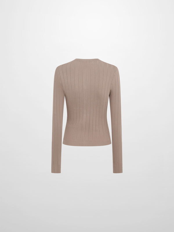 Silk Knit Ribbed Cardigan 20"- Warm Taupe