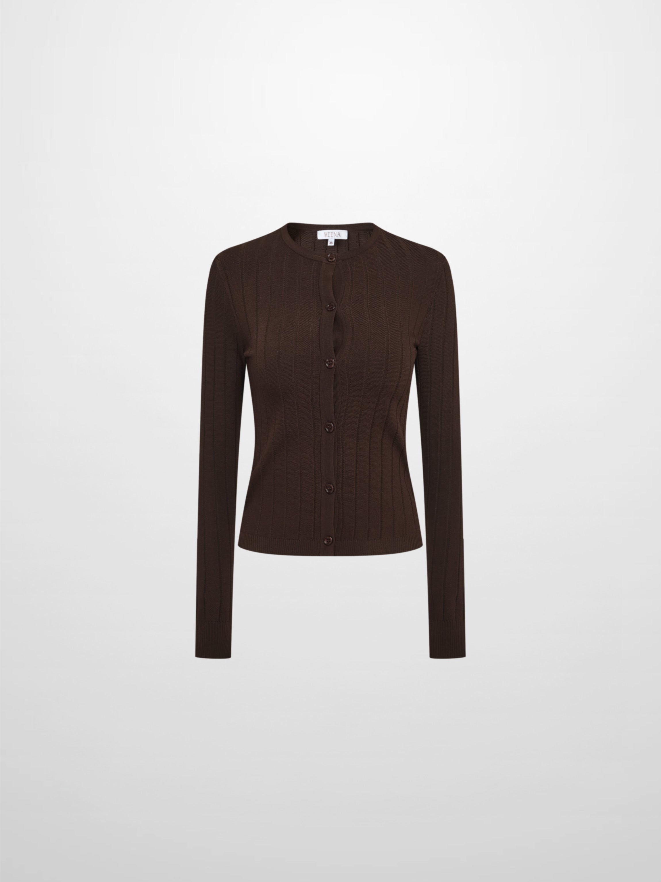 Silk Knit Ribbed Cardigan 20"- Brown