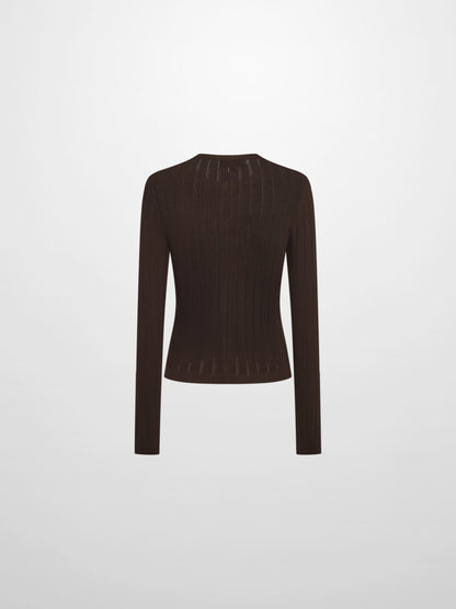 Silk Knit Ribbed Cardigan 20"- Brown