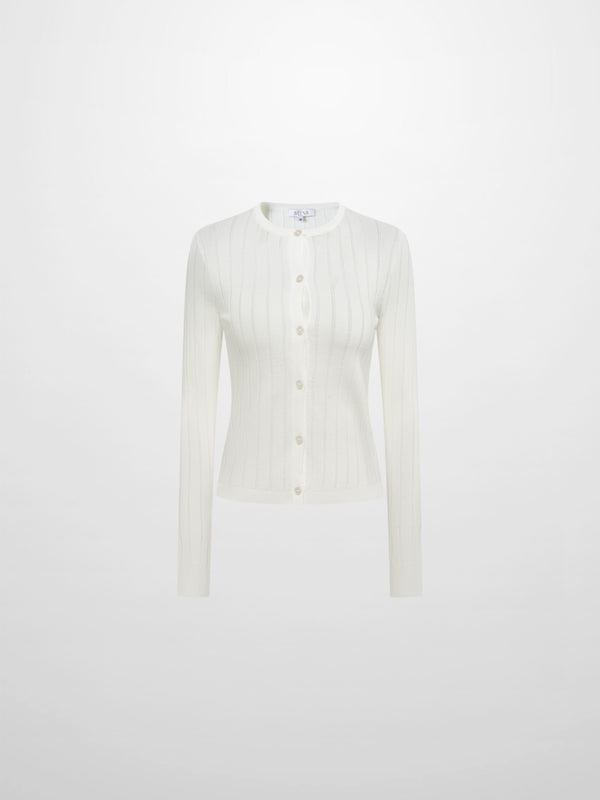 Silk Knit Ribbed Cardigan 20"- Cream