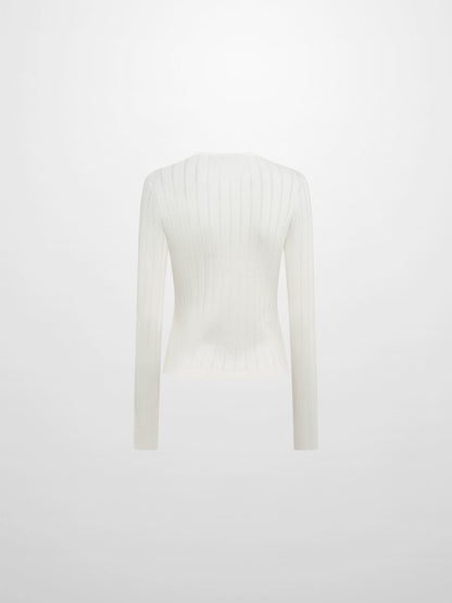 Silk Knit Ribbed Cardigan 20"- Cream
