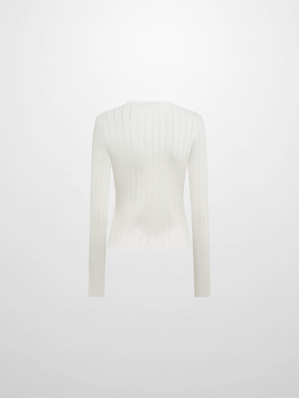 Silk Knit Ribbed Cardigan 20"- Cream