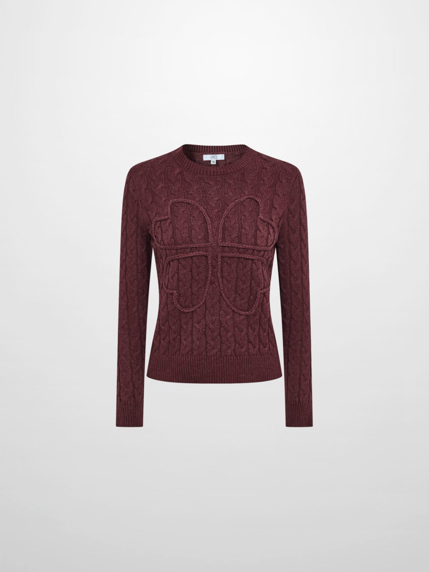 Braided Heart Cable Sweater - Burgundy