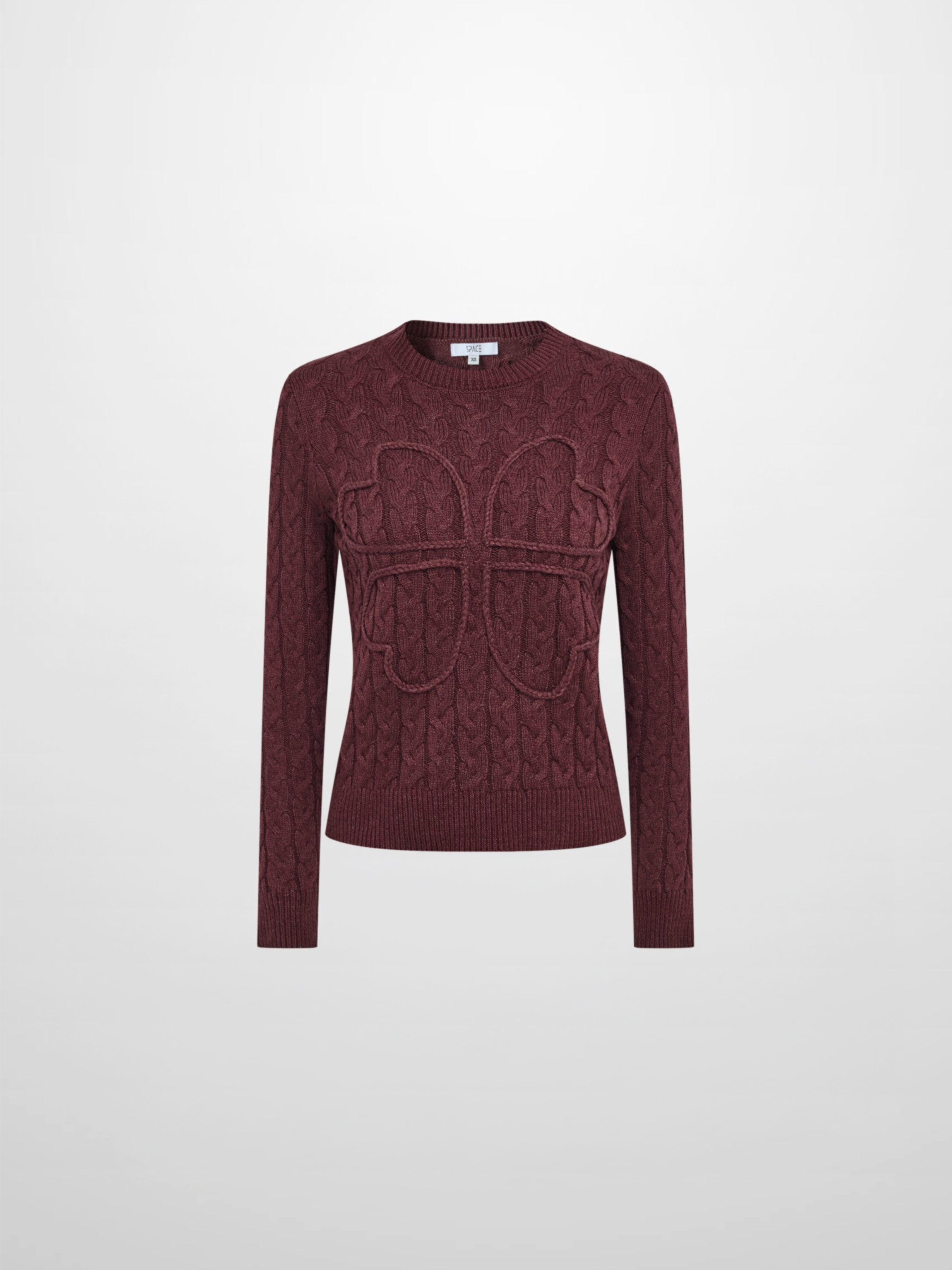 Braided Heart Cable Sweater - Burgundy