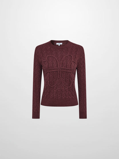 Braided Heart Cable Sweater - Burgundy