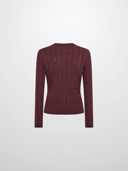 Braided Heart Cable Sweater - Burgundy