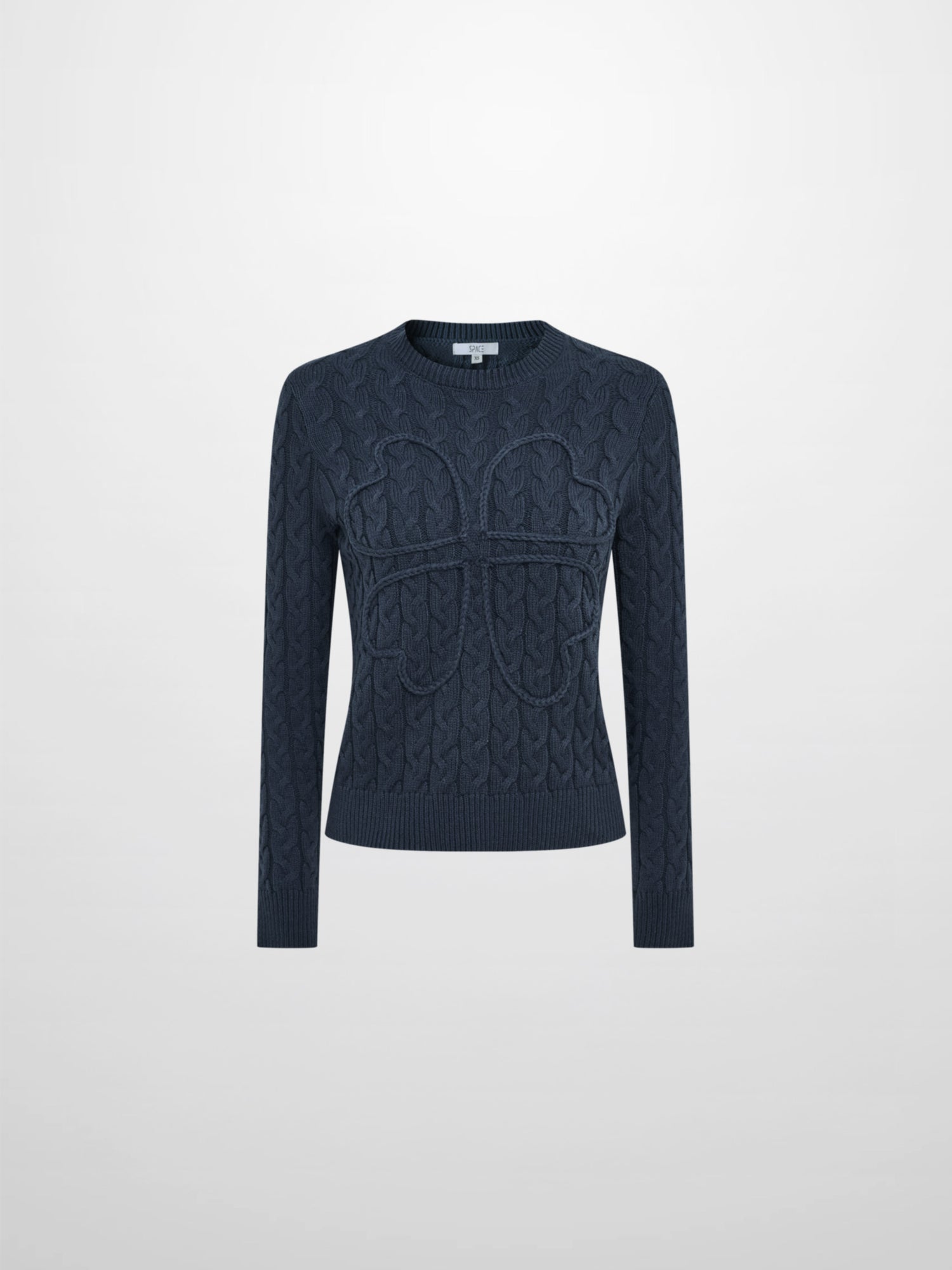 Braided Heart Cable Sweater - Navy