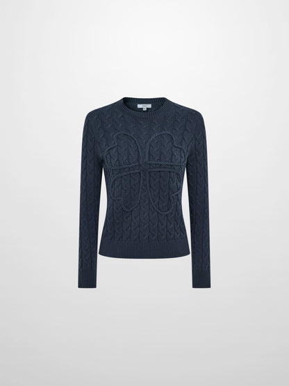 Braided Heart Cable Sweater - Navy