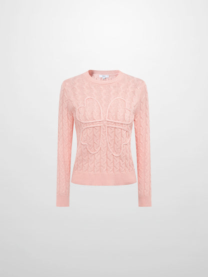 Braided Heart Cable Sweater - Pink