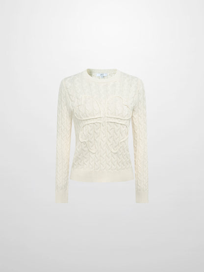 Braided Heart Cable Sweater - Cream