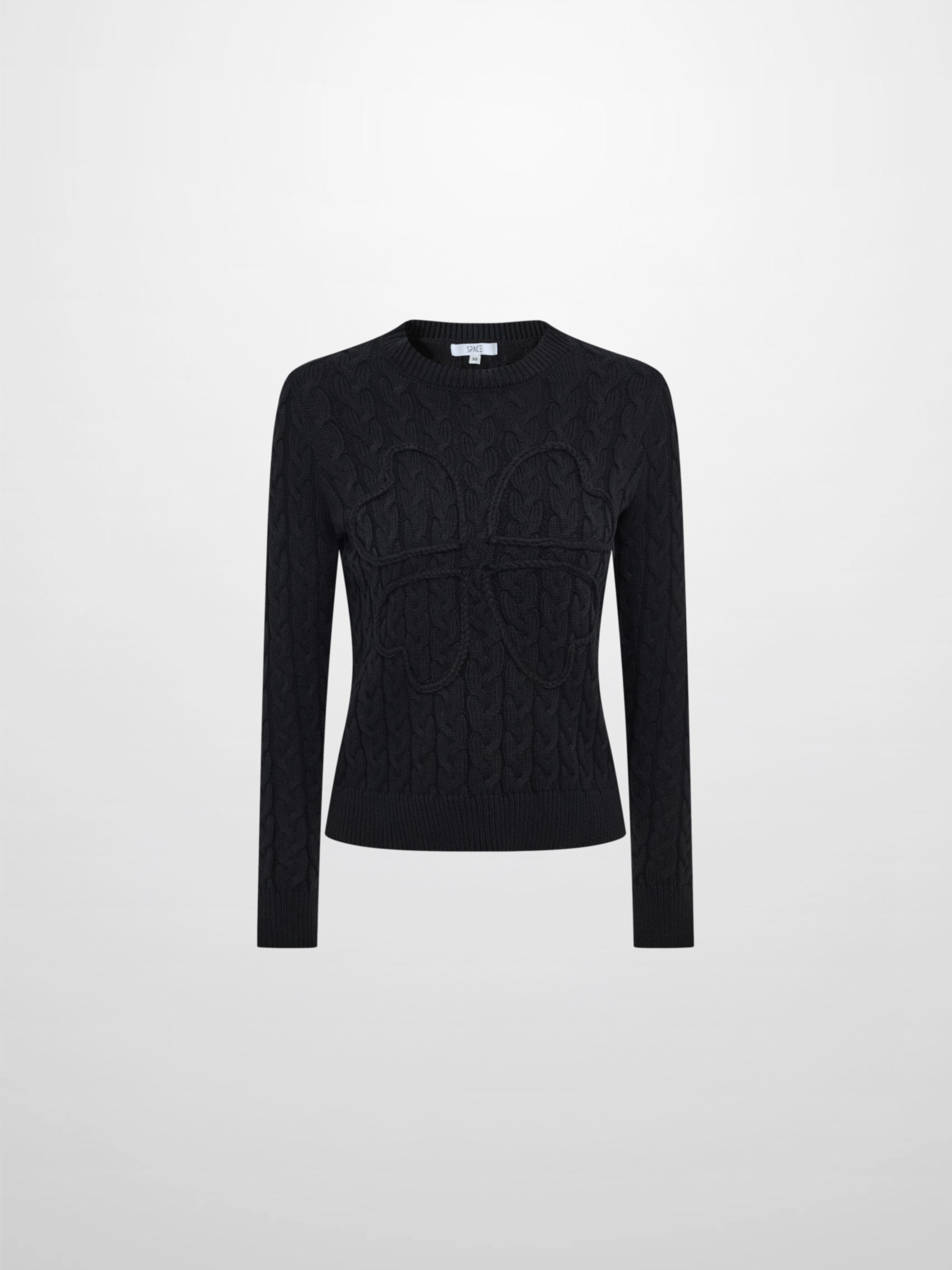 Braided Heart Cable Sweater - Black