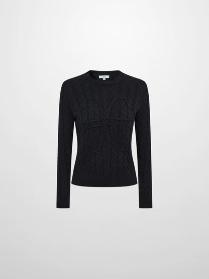 Braided Heart Cable Sweater - Black