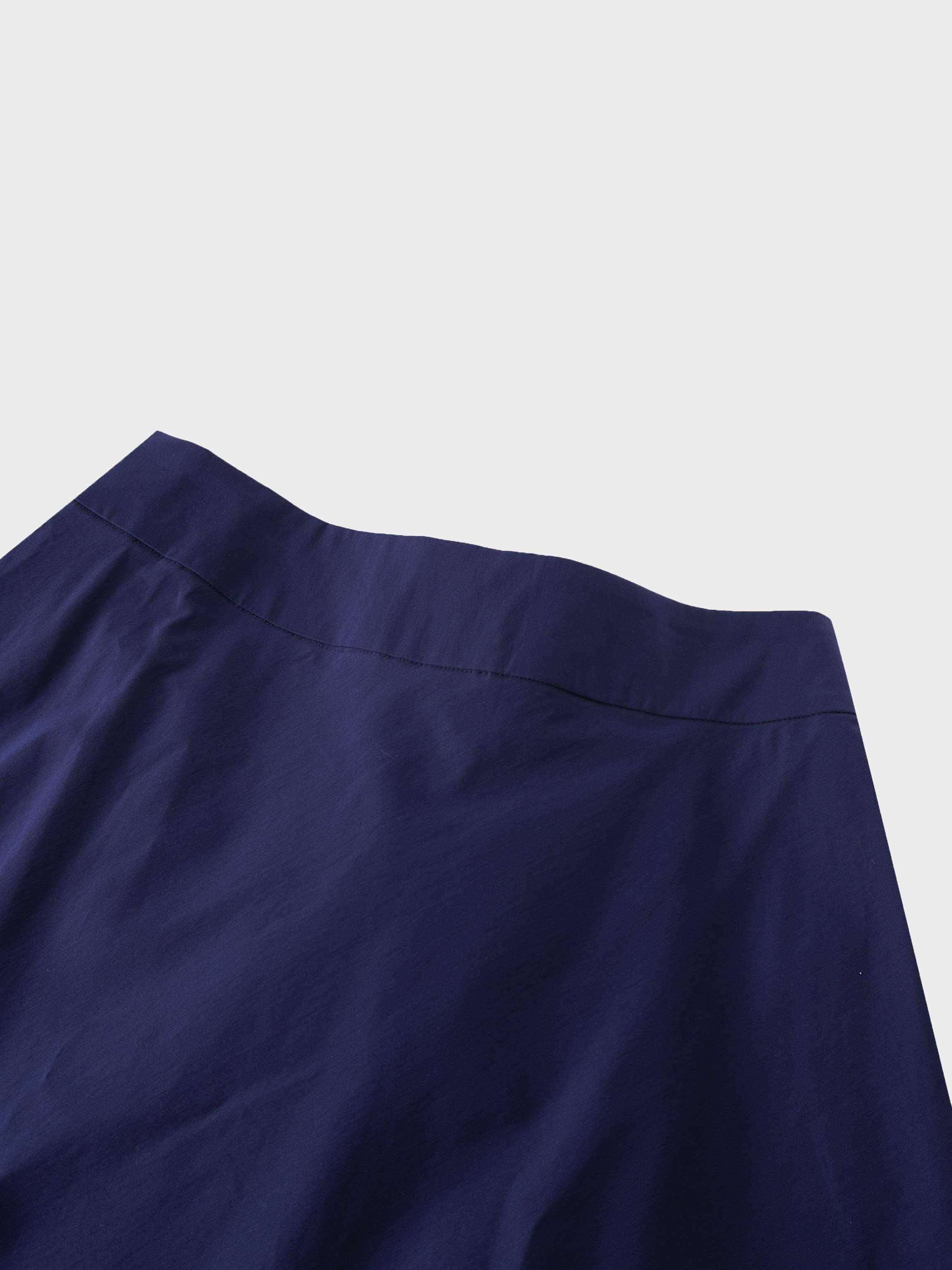 Elastic Back Maxi Cotton Blend Skirt-Navy