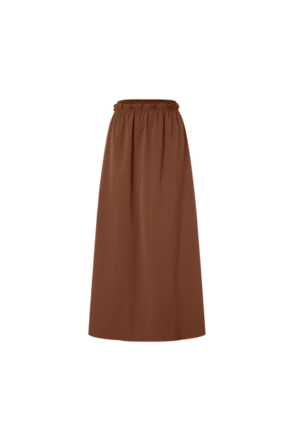 Elastic Waist Ruffle Skirt-Brown