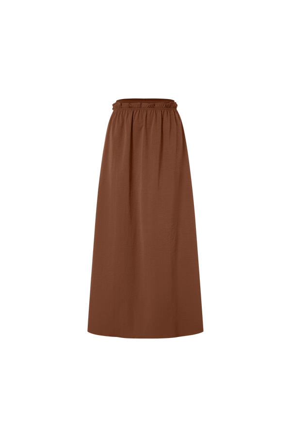 Elastic Waist Ruffle Skirt-Brown