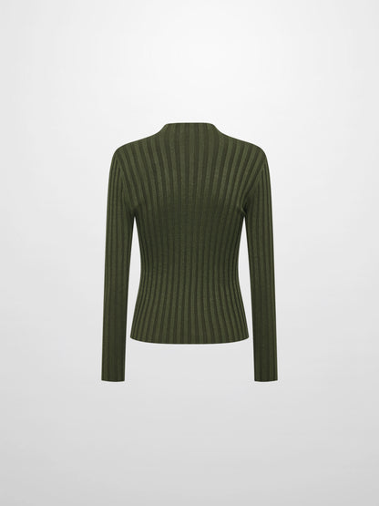 Lurex Ribbed Mock Neck Sweater - Olive