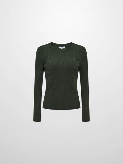 Soft Thin Ribbed Banded Sweater - Green