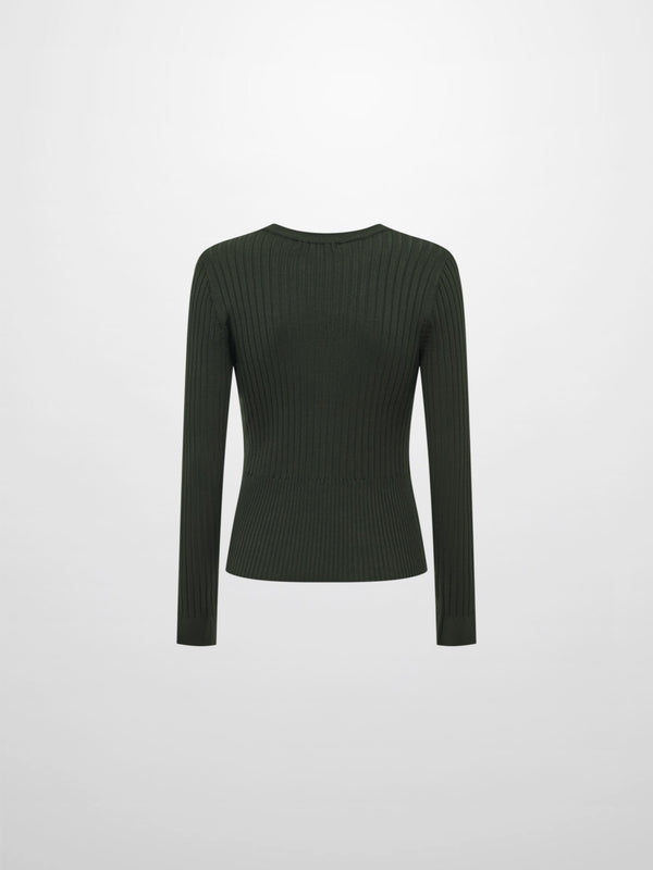 Soft Thin Ribbed Banded Sweater - Green