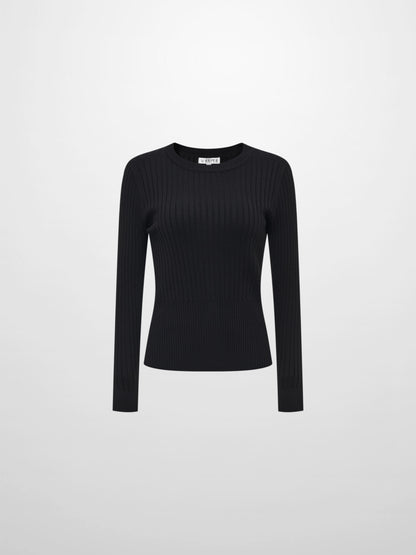 Soft Thin Ribbed Banded Sweater - Black