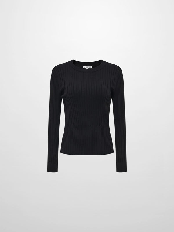 Soft Thin Ribbed Banded Sweater - Black
