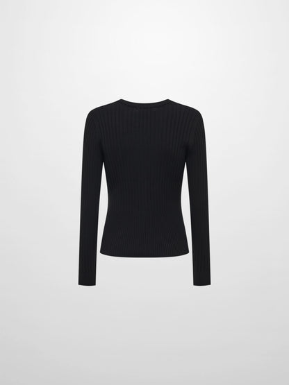 Soft Thin Ribbed Banded Sweater - Black