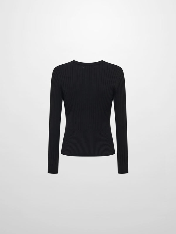 Soft Thin Ribbed Banded Sweater - Black