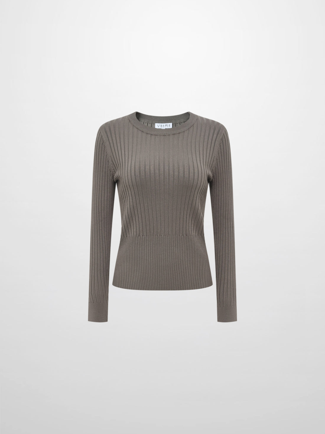 Soft Thin Ribbed Banded Sweater - Warm Taupe