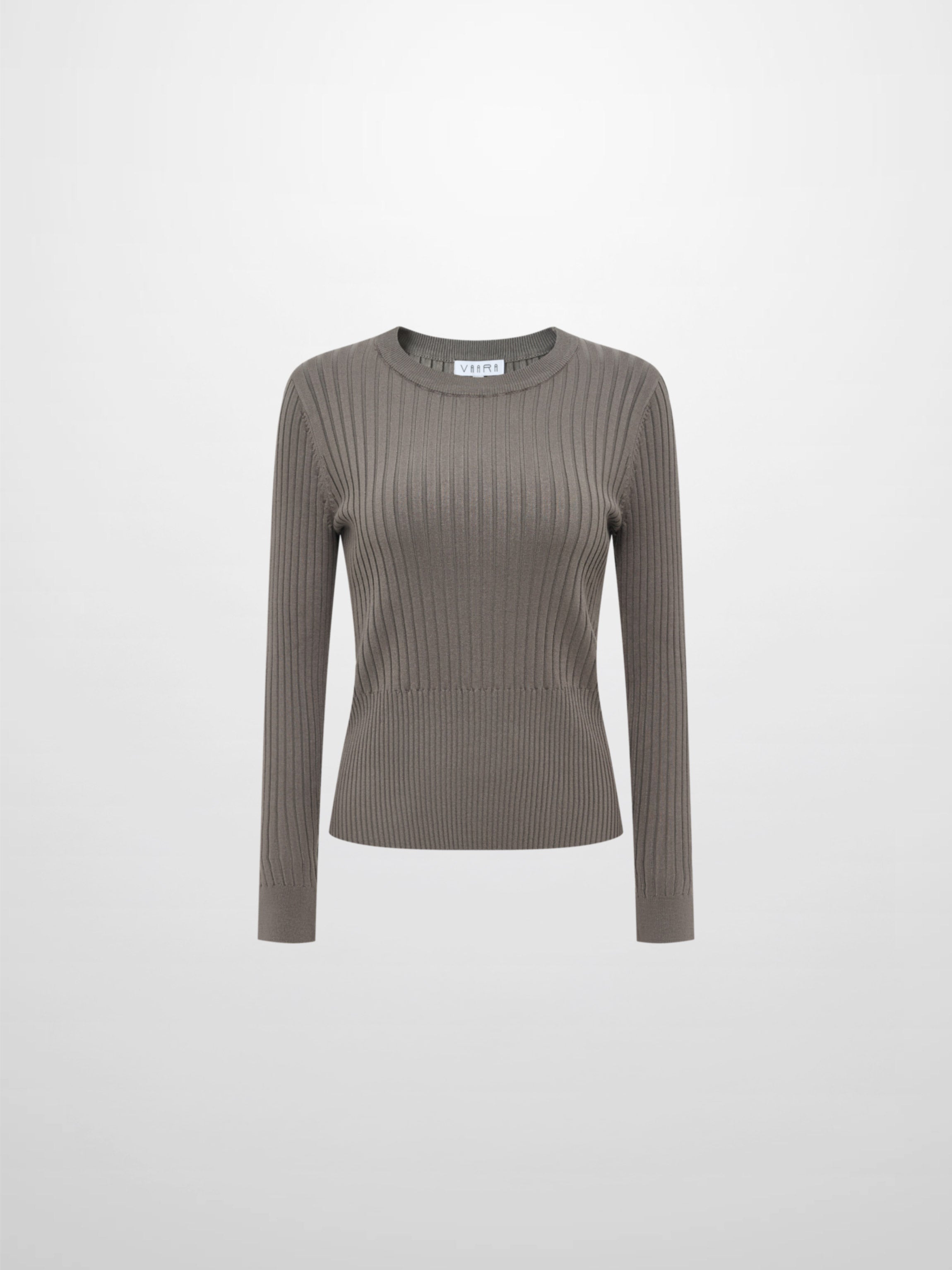 Soft Thin Ribbed Banded Sweater - Warm Taupe