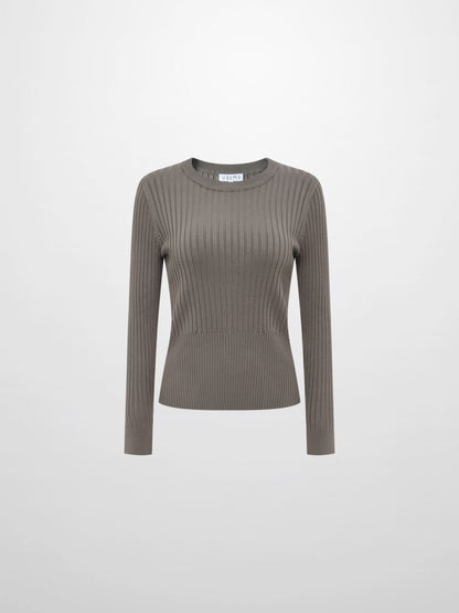Soft Thin Ribbed Banded Sweater - Warm Taupe